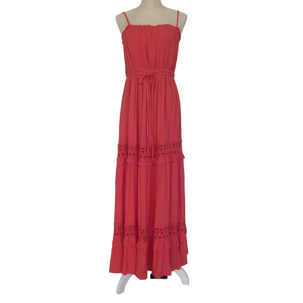 Hailey & Co size medium corral maxi dress with lace detail and adjustable straps